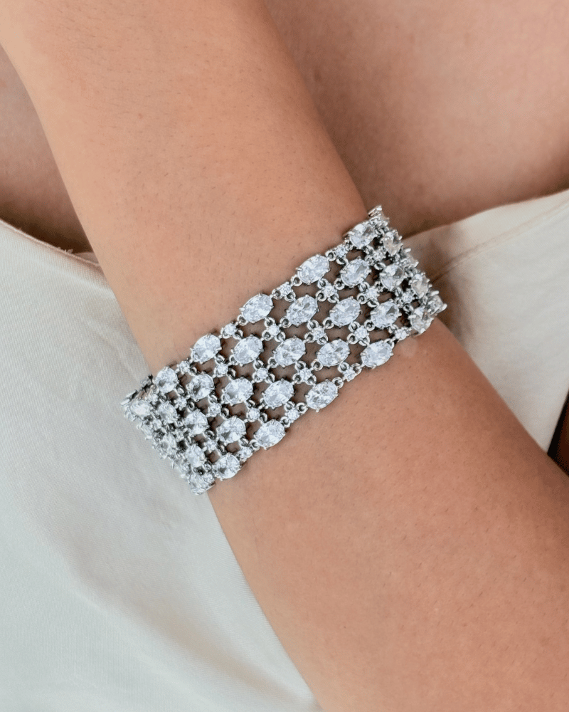 Regal Lattice Crystal Bracelet | Rhodium Plating