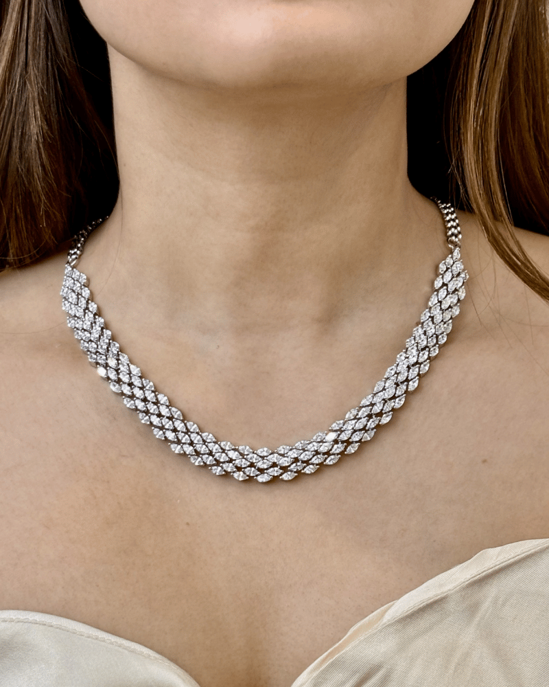 Aarohi Cascade Diamond Necklace | Silver Plating