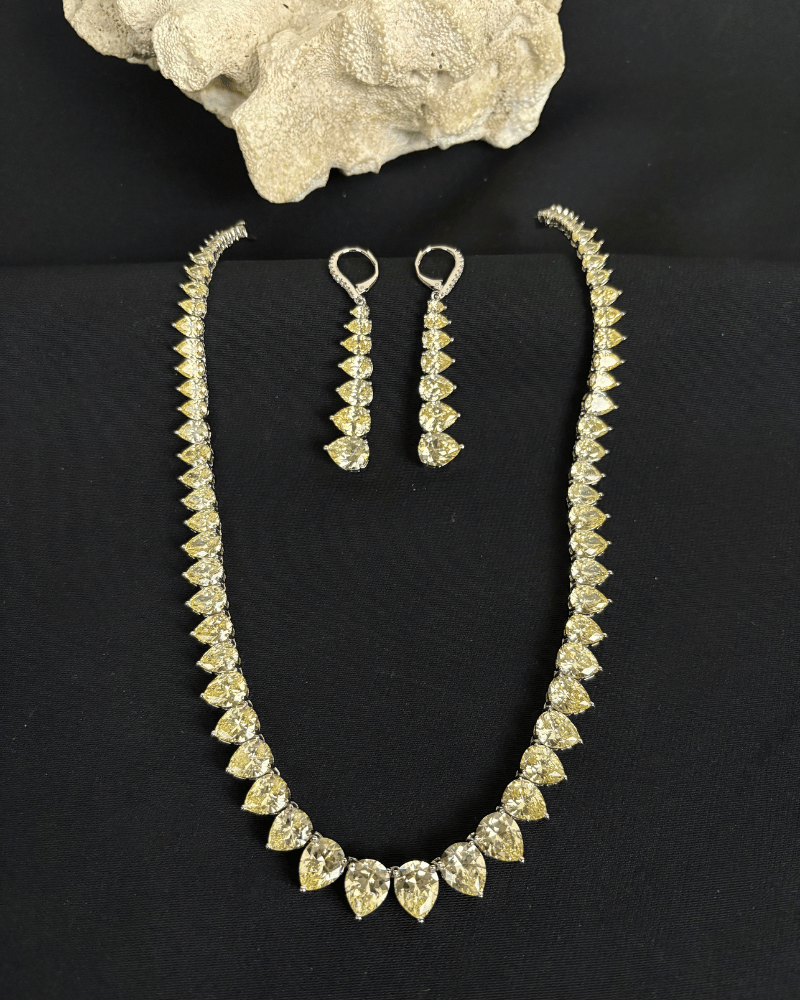 Amora Citrine Crystal Cascade Necklace | Rhodium Plating