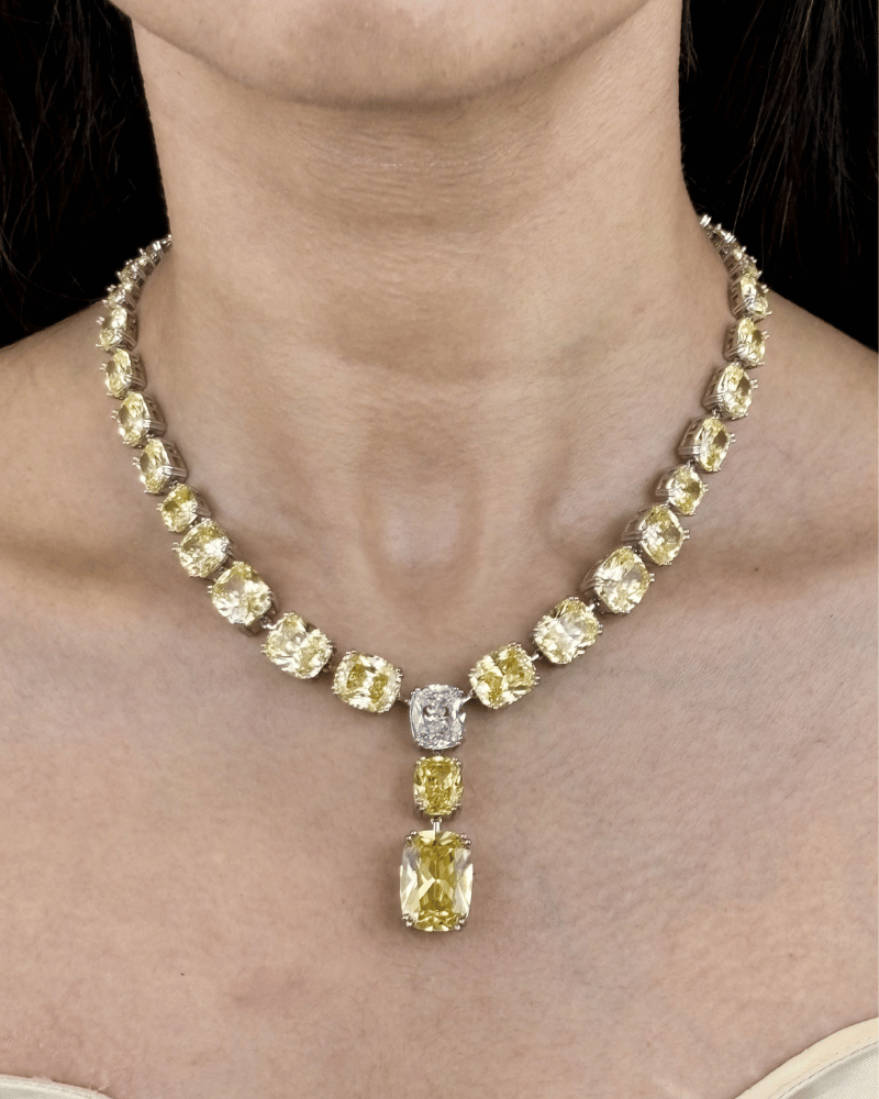Ivira Citrine Crystal Necklace | Rhodium Plating