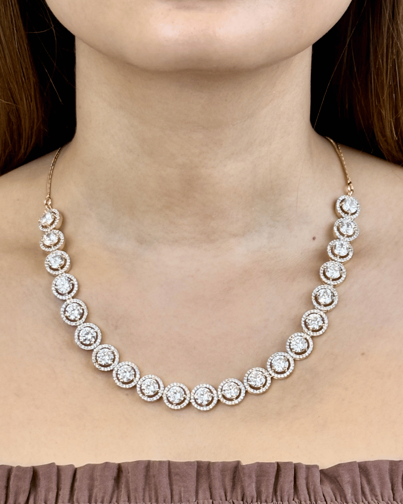 Single Line Solitaire Necklace With Border