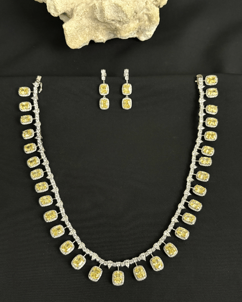 Citrine Majesty Diamond Necklace | Rhodium Plating