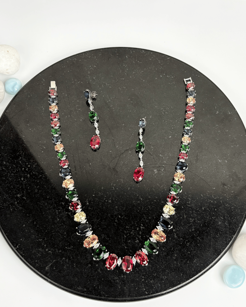 Prismara Colorfall Diamond Necklace | Rhodium Plating