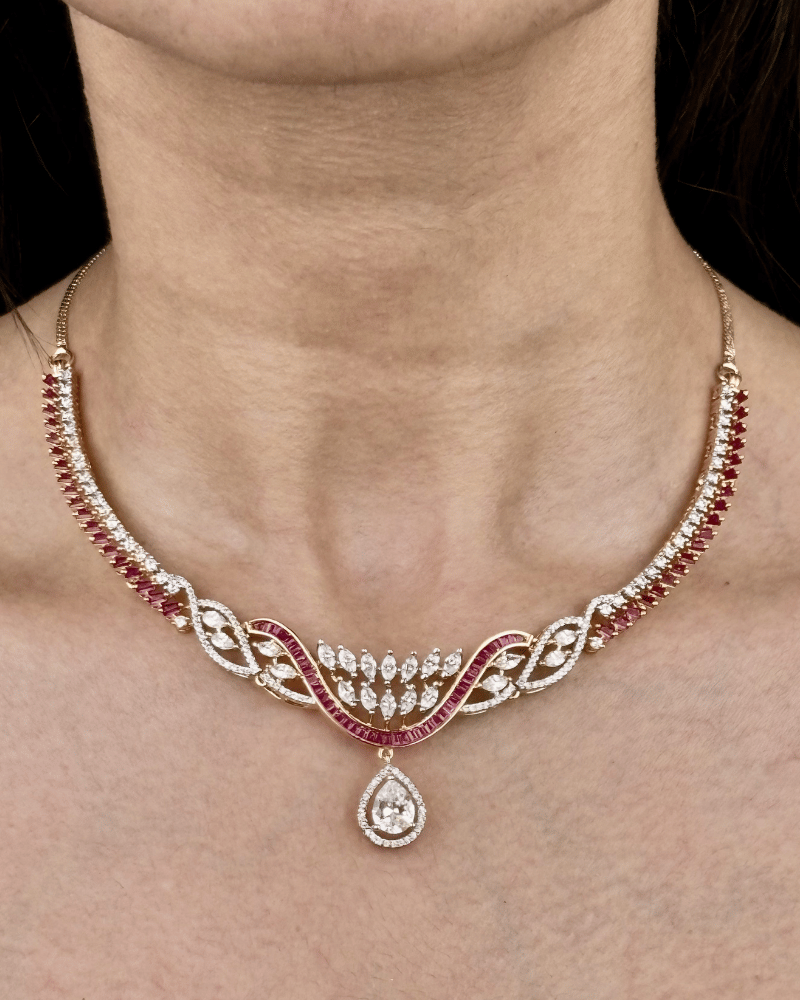 Vanshika Teardrop Ruby Diamond Necklace