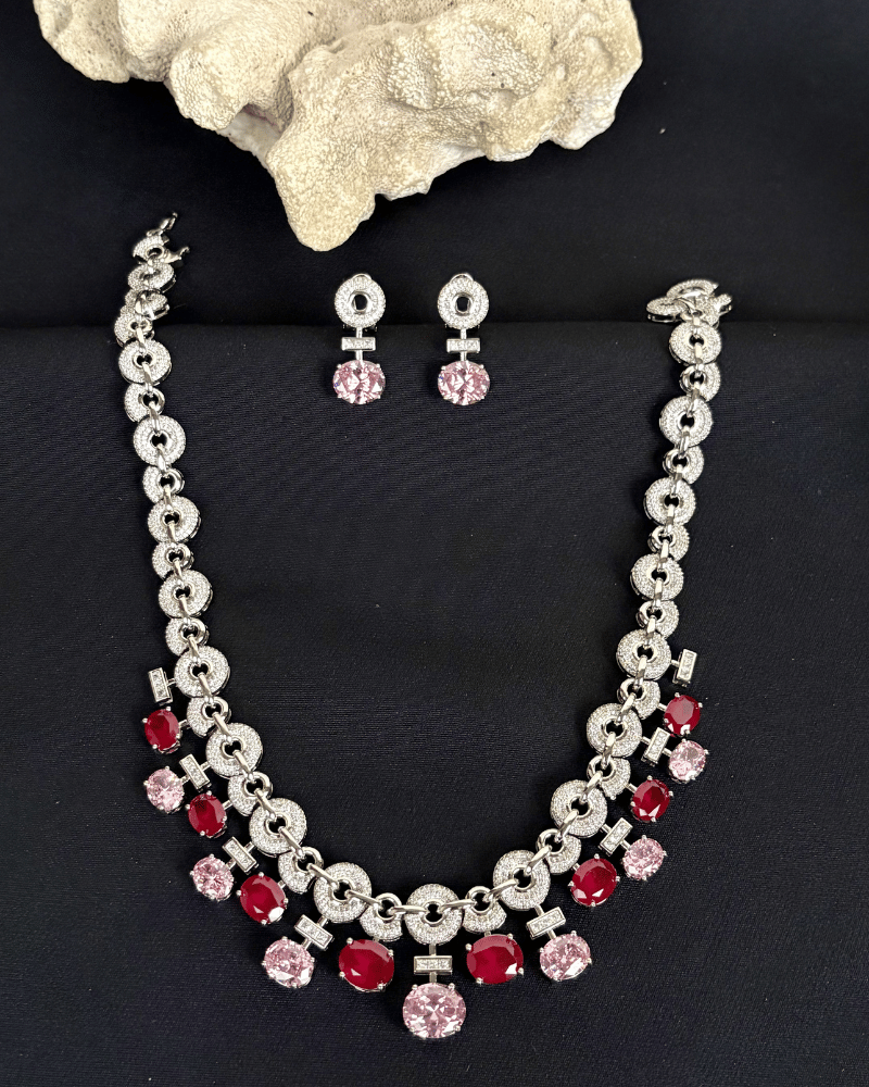 Rosaline Crystal Cascade Necklace | Rhodium Plating