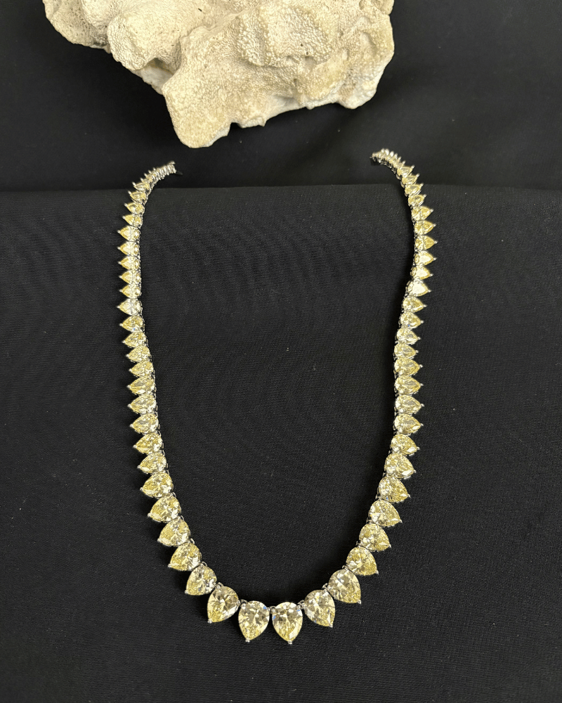 Amora Citrine Crystal Cascade Necklace | Rhodium Plating