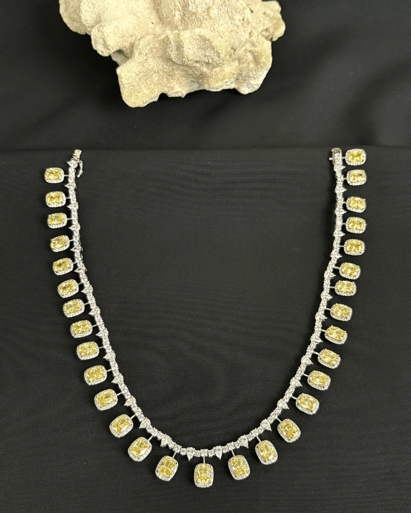 Citrine Majesty Diamond Necklace | Rhodium Plating