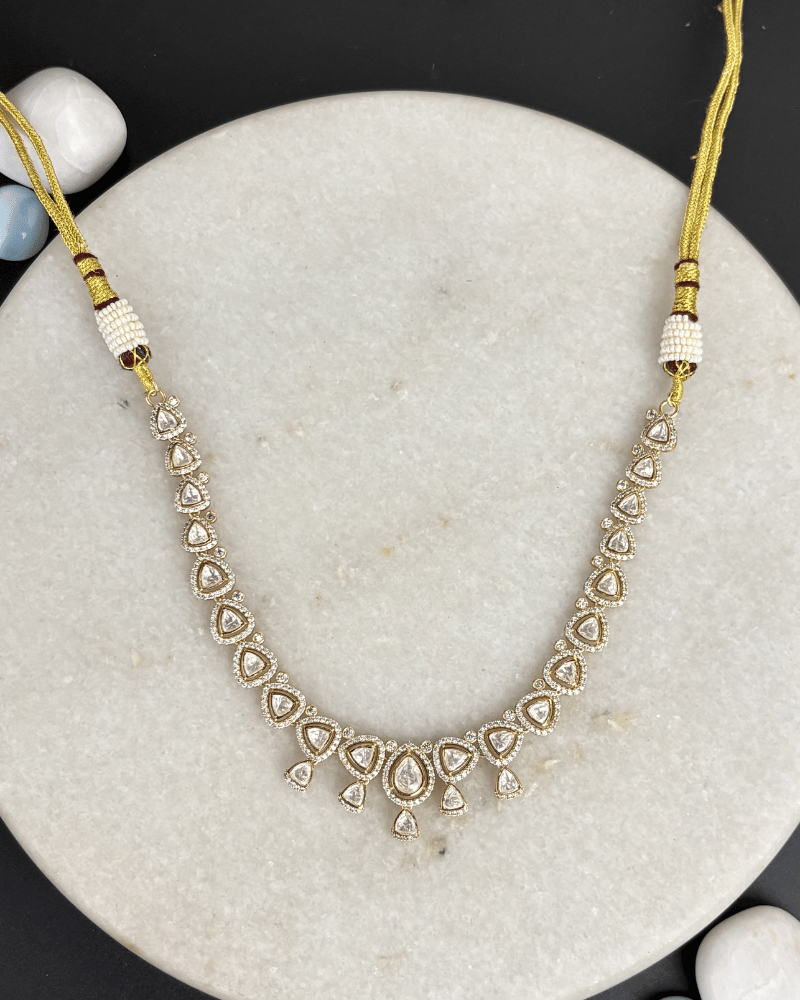 Tarang Single Line Moissanite Necklace | Screw Back | 18K Gold Plating