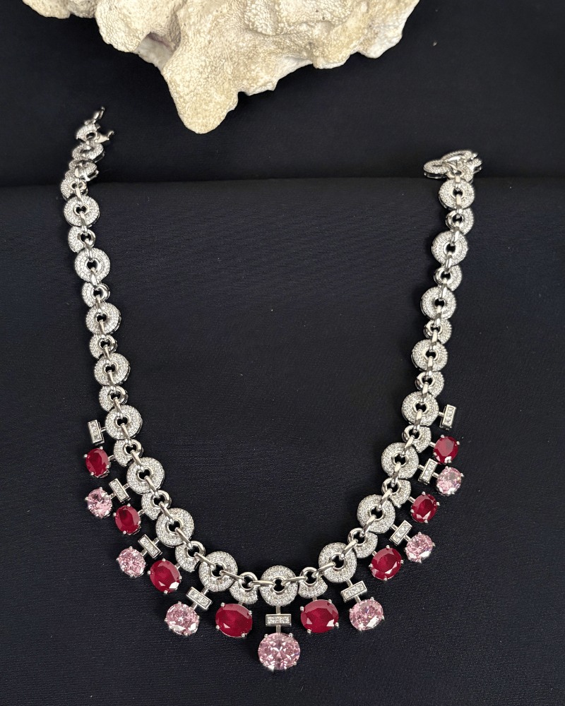 Rosaline Crystal Cascade Necklace | Rhodium Plating