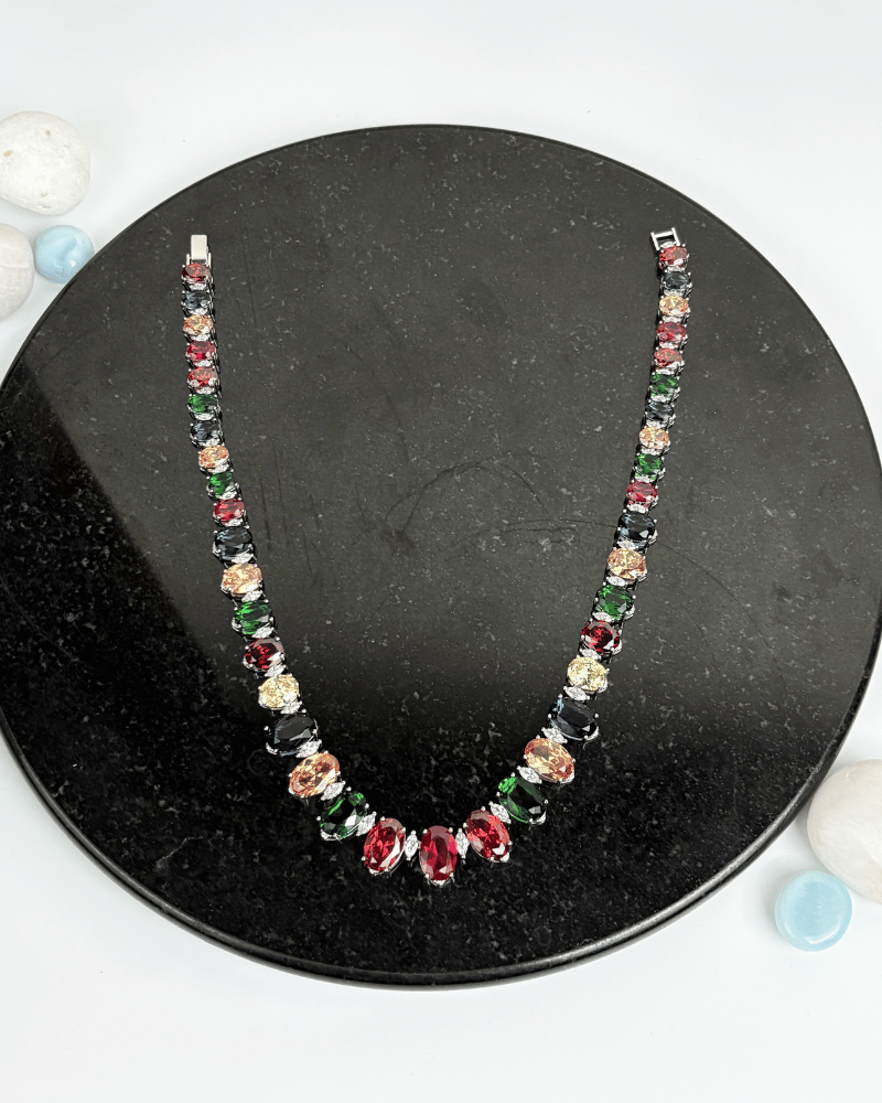Prismara Colorfall Diamond Necklace | Rhodium Plating