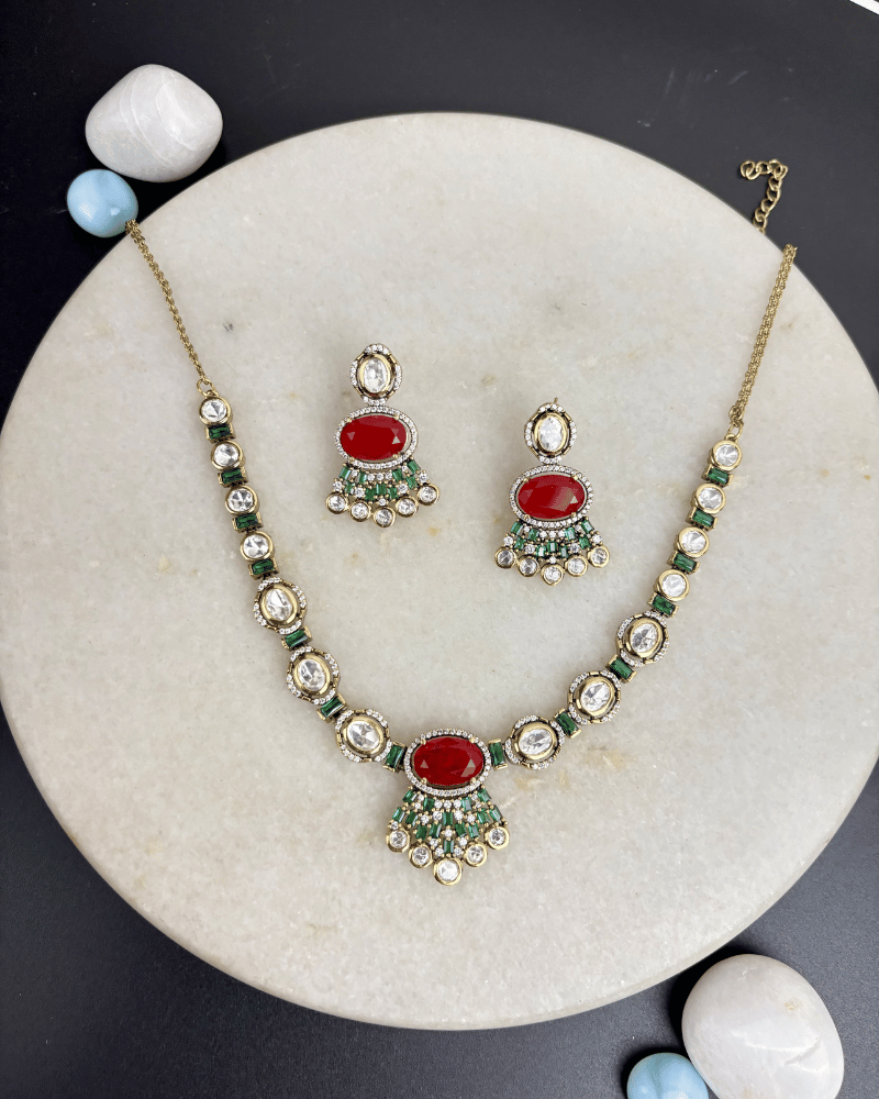 Mythili Ruby & Emerald Victorian Pollki Necklace