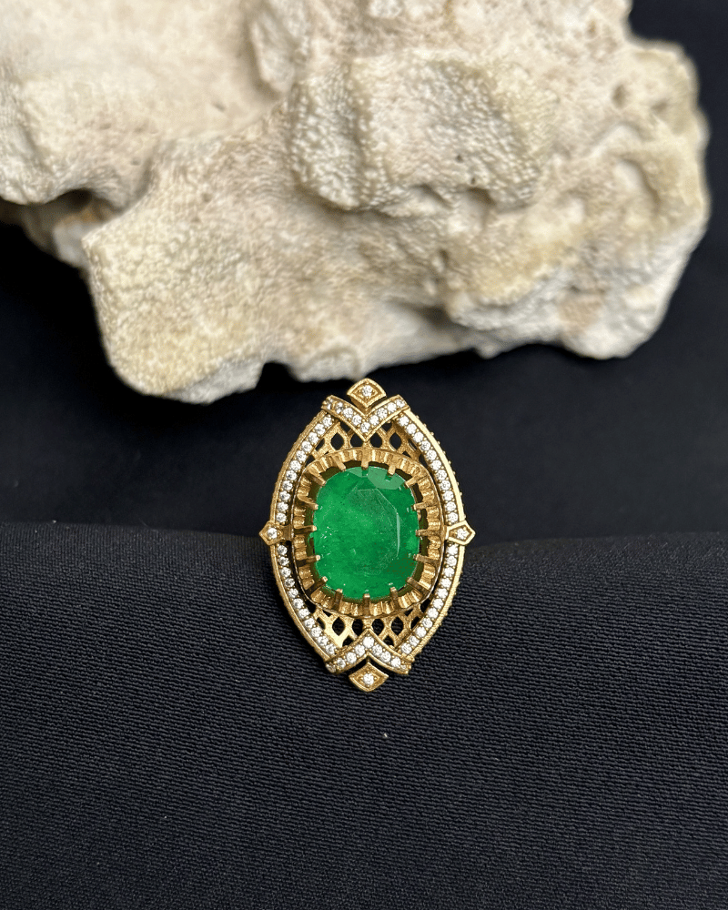 Eshvara Emerald Moissanite Ring | Adjustable Size | 18K Gold Plating