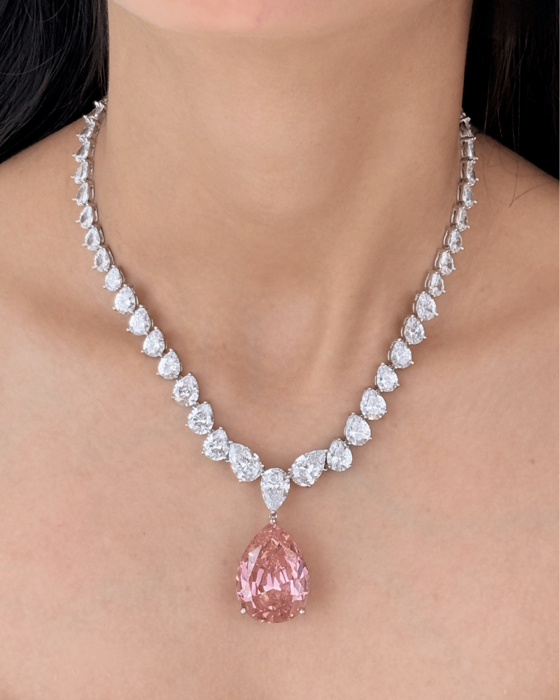 The Duchess Pink Crystal Necklace | Rhodium Plating