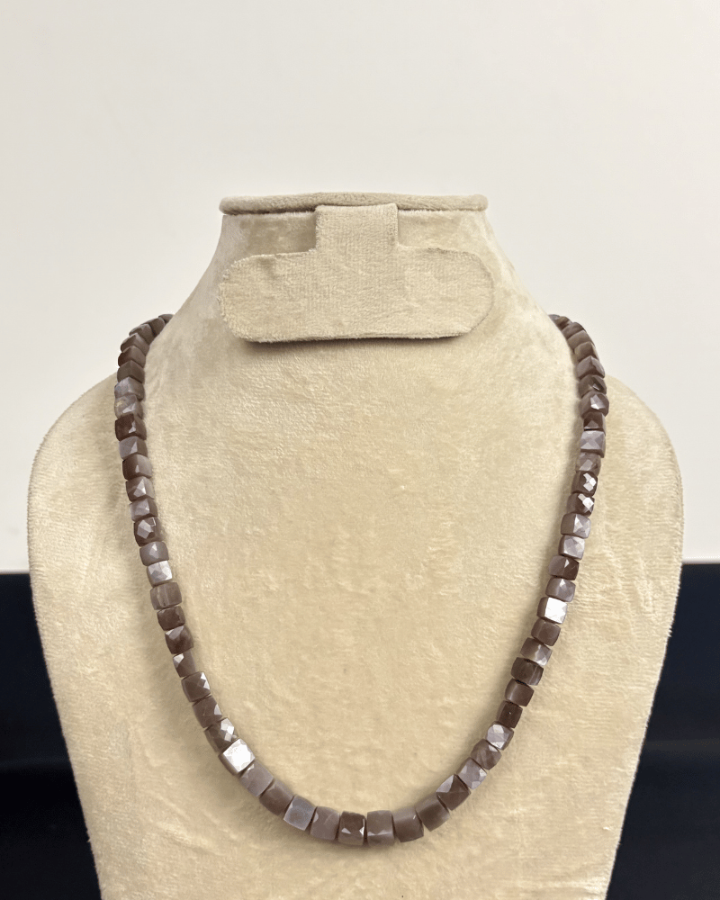 Single Line Brown Natural Moonstone Mala ( 20 Inches)