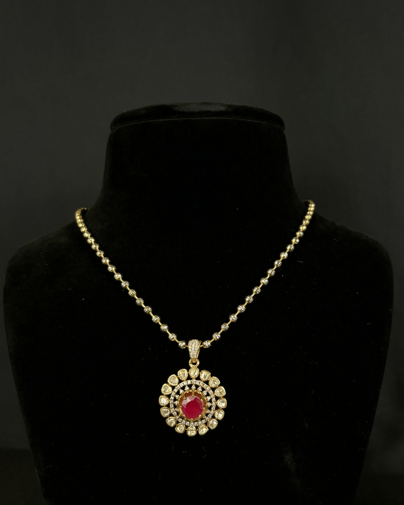 Meherbaan Ruby Moissanite Pendant | Screw Back | 18K Gold Plating | (Without Chain)