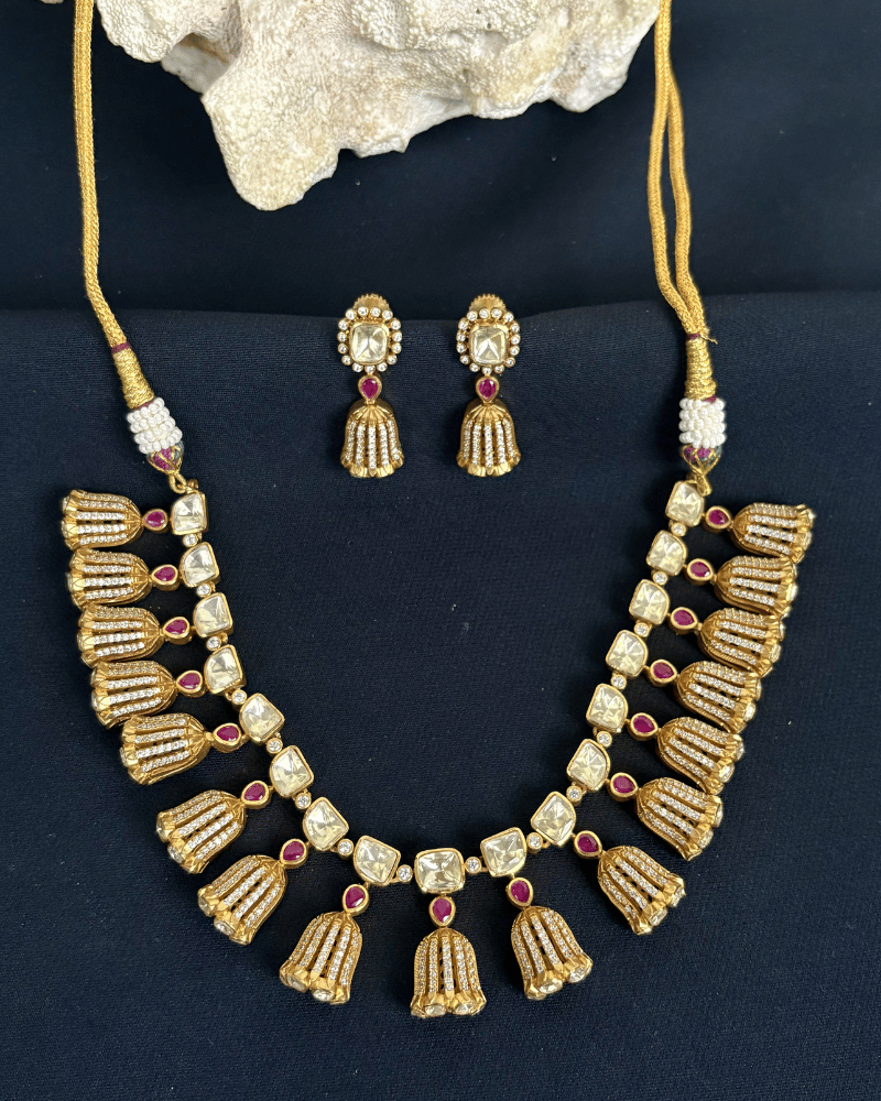 Paridhi Bellfall Moissanite Necklace | Screw Back | 18K Gold Plating