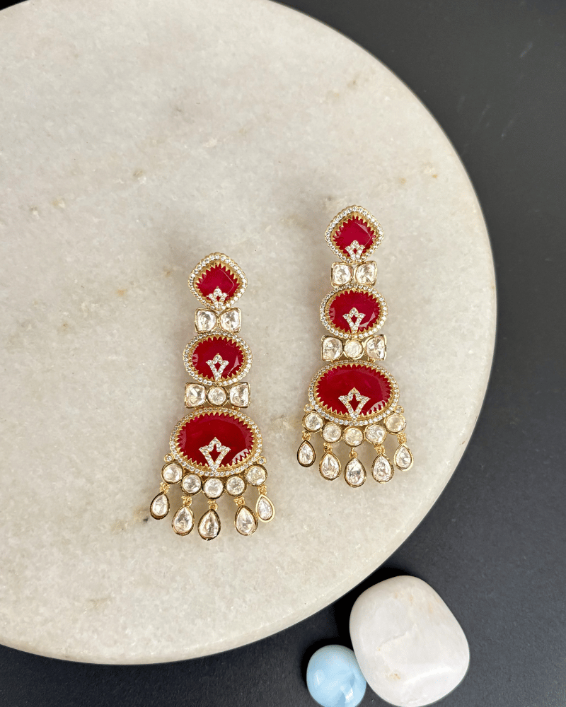 Mahnoor Ruby Moissanite Danglers | Screw Back | 18K Gold Plating