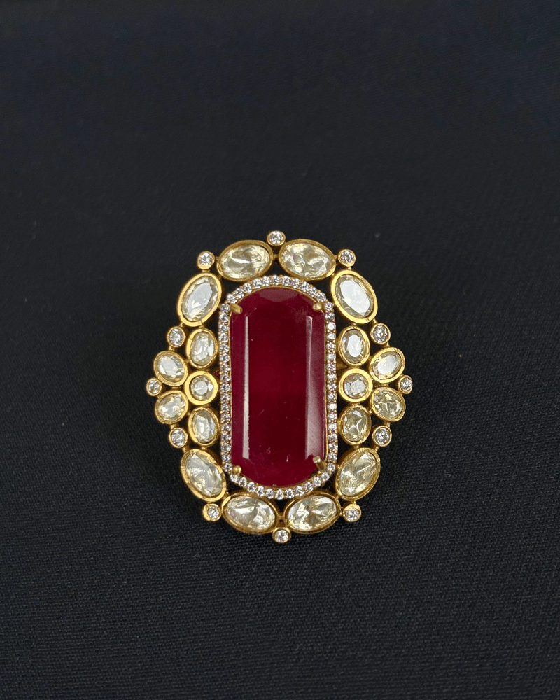 Shahi Surkh Ruby Moissanite Ring | Adjustable Size