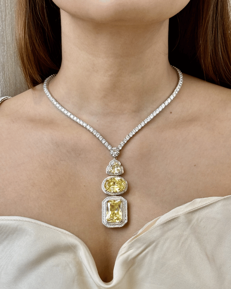 Trinity Royale Citrine Diamond Necklace | Rhodium Plating