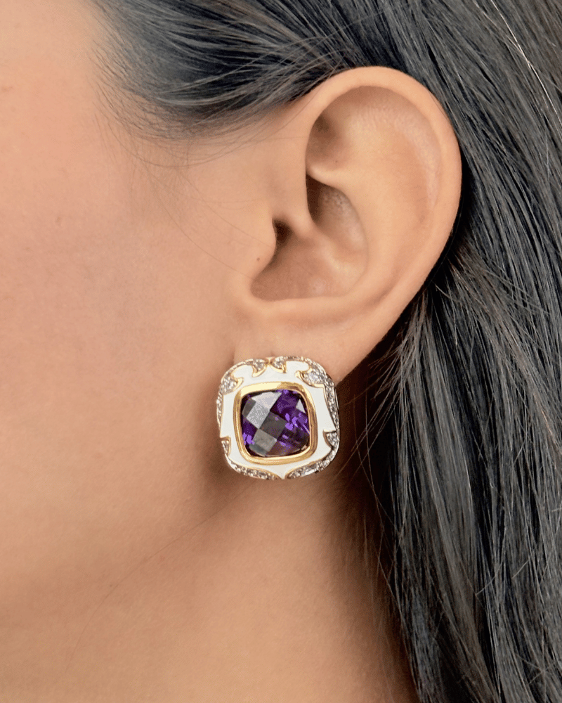 Purple Stardust Diamond Studs | Rhodium Plating