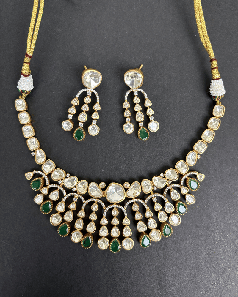 Meher Chandrika Moissanite Necklace | Screw Back | 18K Gold Plating