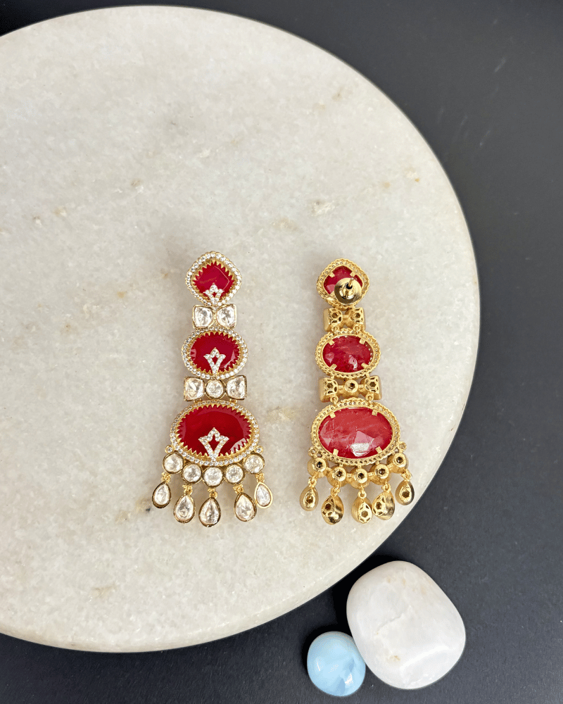 Mahnoor Ruby Moissanite Danglers | Screw Back | 18K Gold Plating