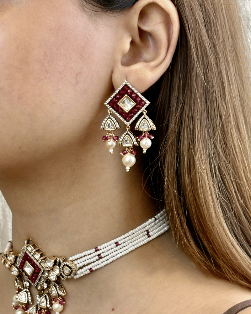 Victorian Polki Choker With Red Hydro Beads