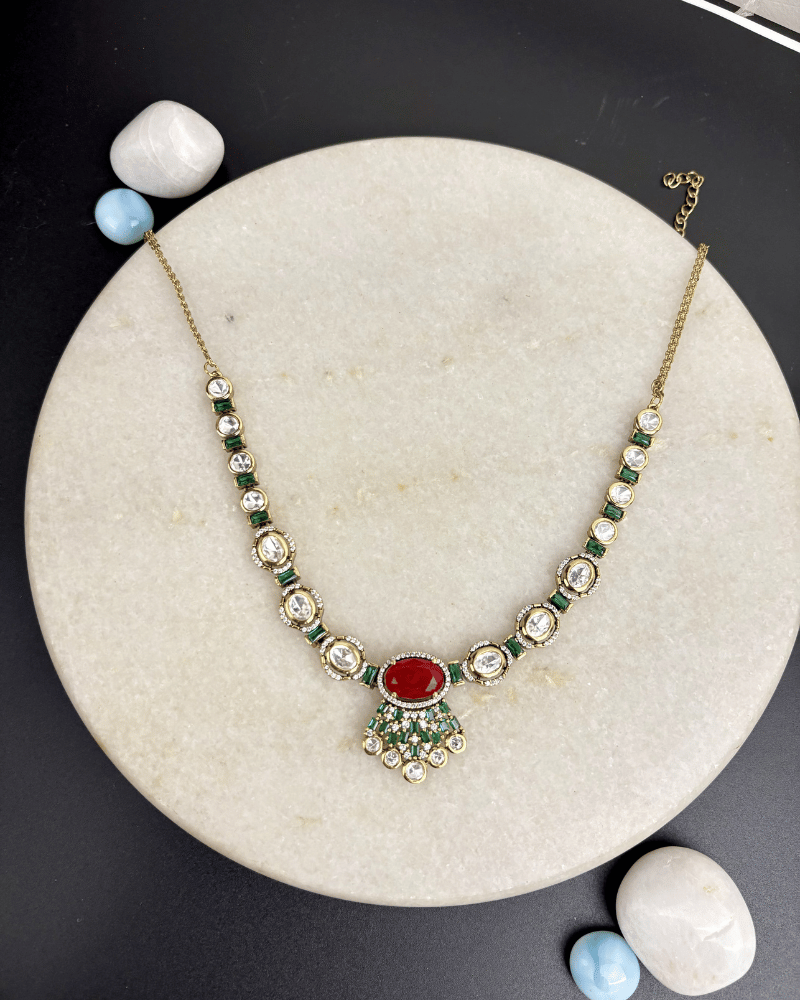Mythili Ruby & Emerald Victorian Pollki Necklace