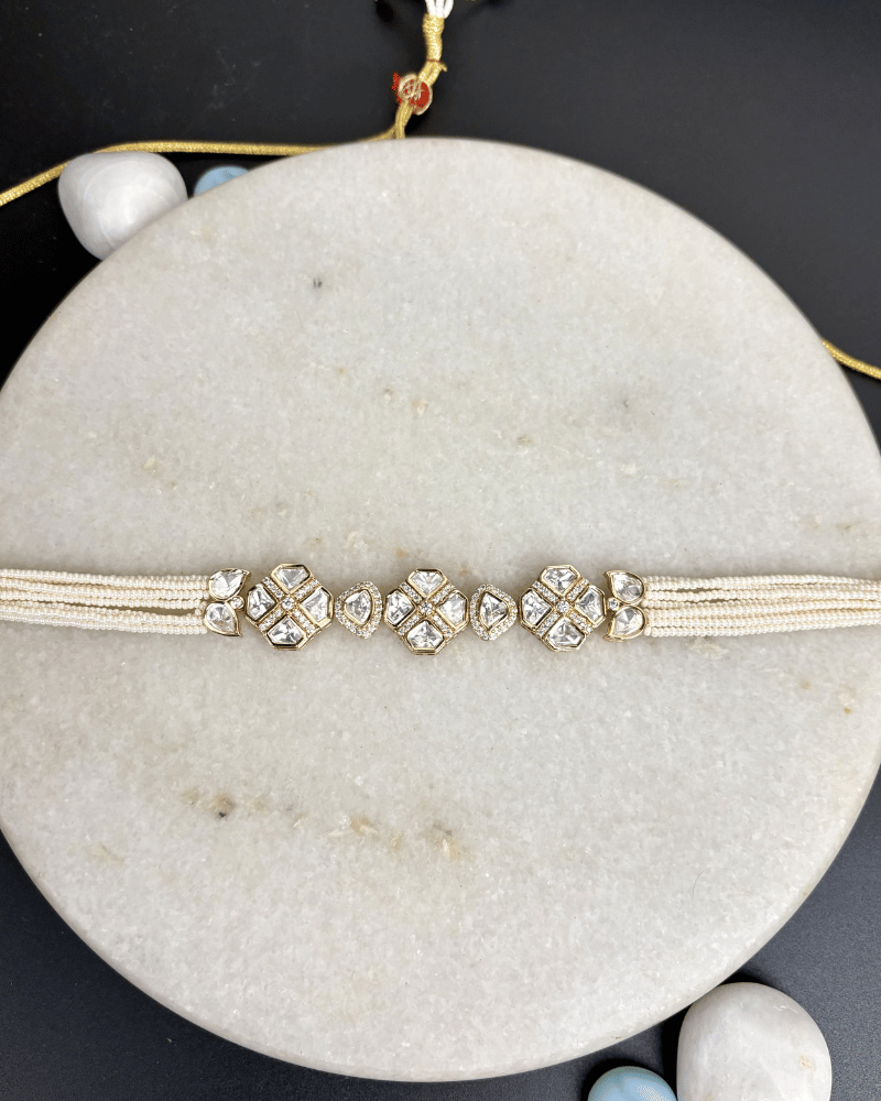 Roohi 3 Broach Polki Choker | White Moti Strings