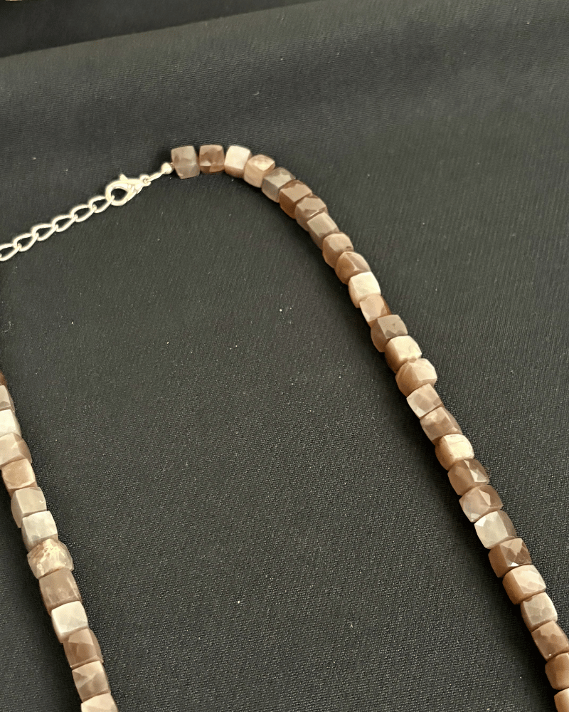 Single Line Brown Natural Moonstone Mala ( 20 Inches)