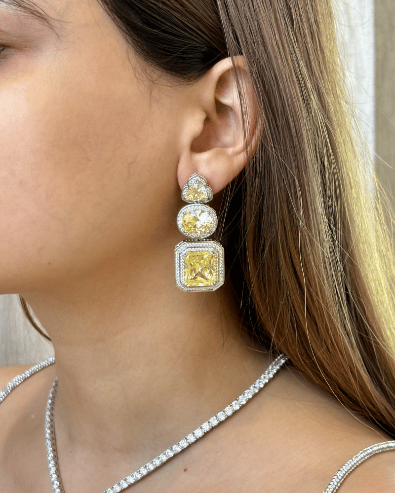 Trinity Royale Citrine Diamond Necklace | Rhodium Plating