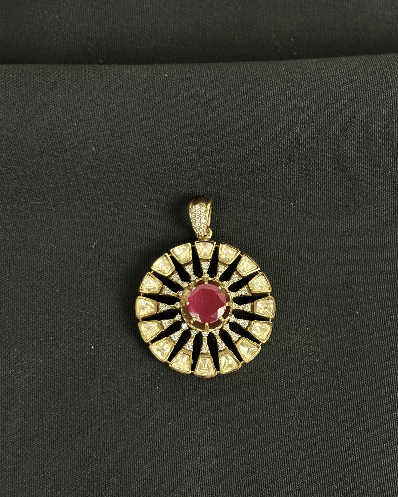 Ruby Moissanite Pendant Set | Screw Back | 18K Gold Plating