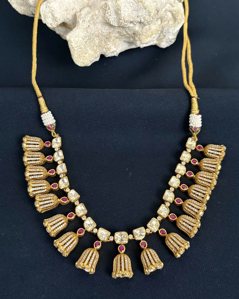 Paridhi Bellfall Moissanite Necklace | Screw Back | 18K Gold Plating