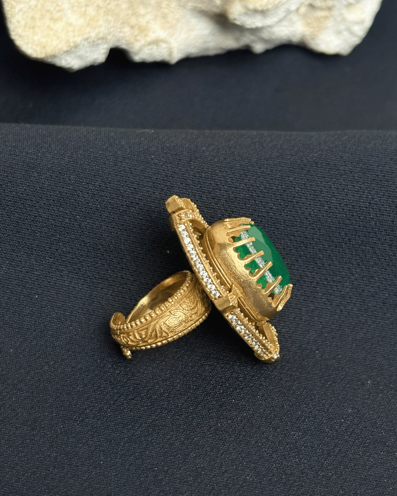 Eshvara Emerald Moissanite Ring | Adjustable Size | 18K Gold Plating