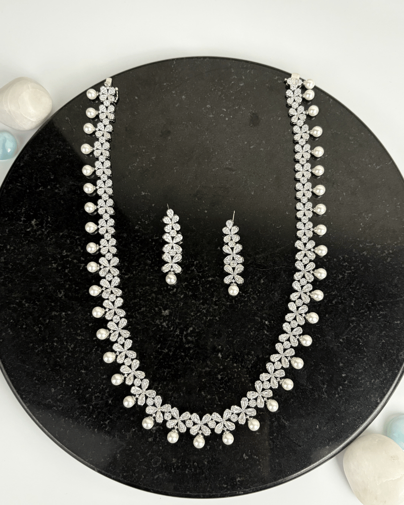 Pearl Garden Diamond Necklace | Rhodium Plating