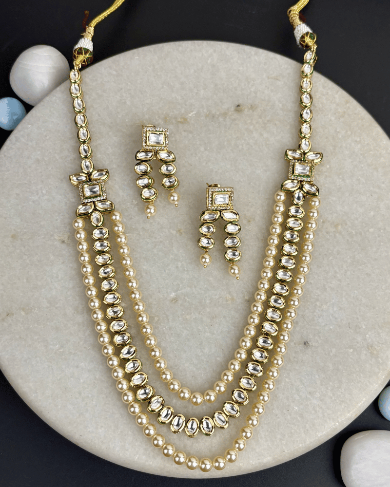 Rabiya Triple Layer Kundan Pearl Necklace