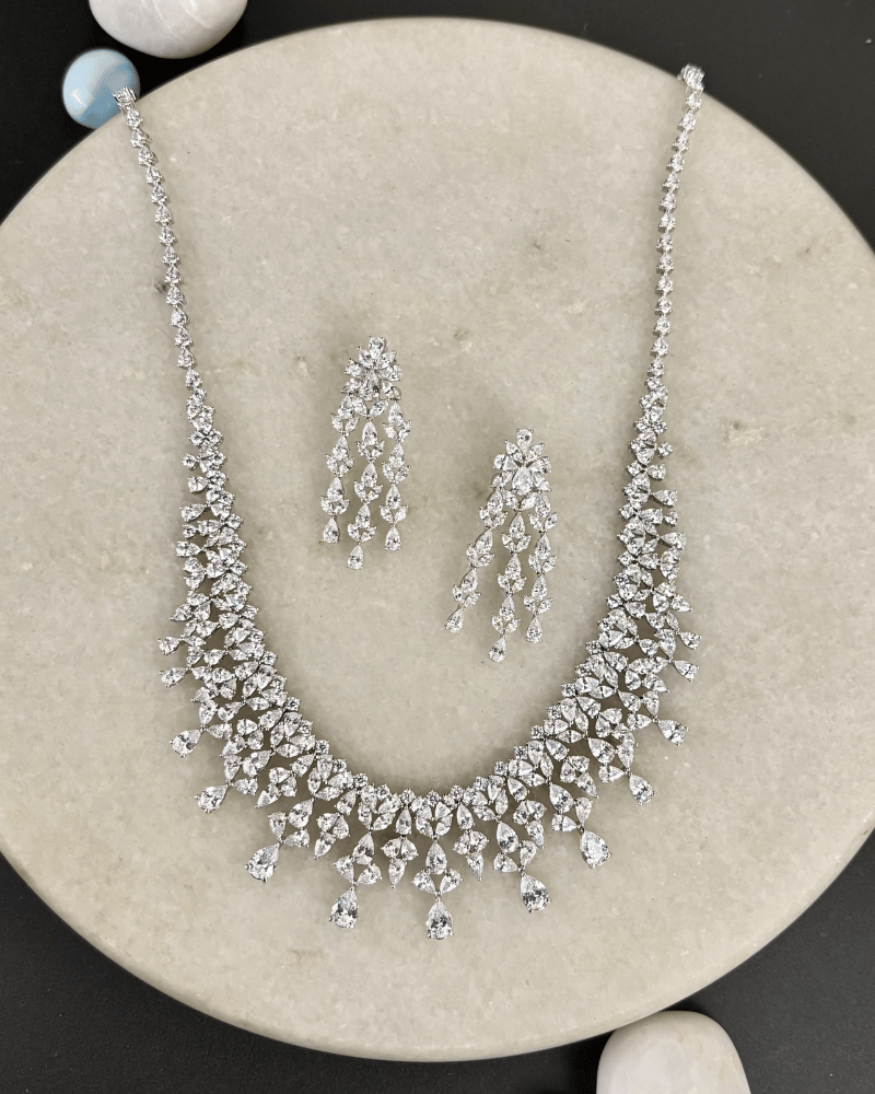 Noor Tarana Diamond Necklace | Rhodium Plating