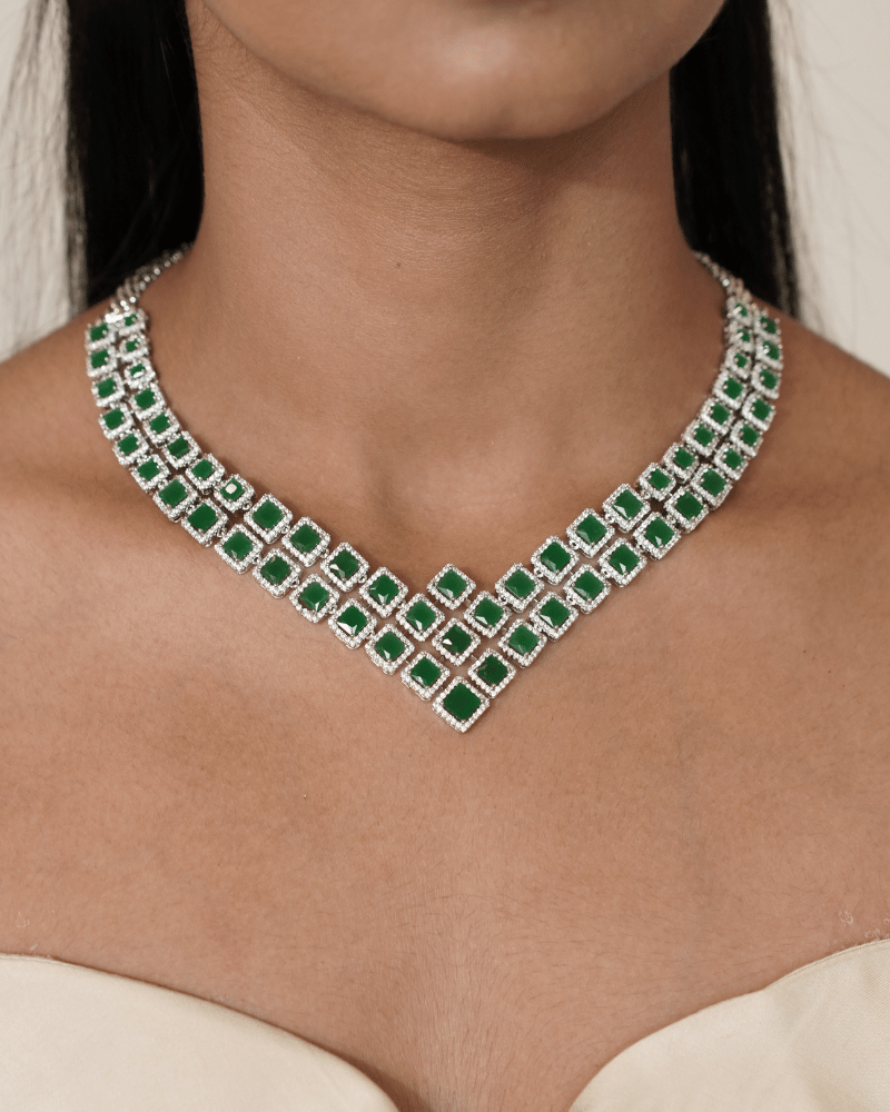 Emerald Grid Diamond Necklace