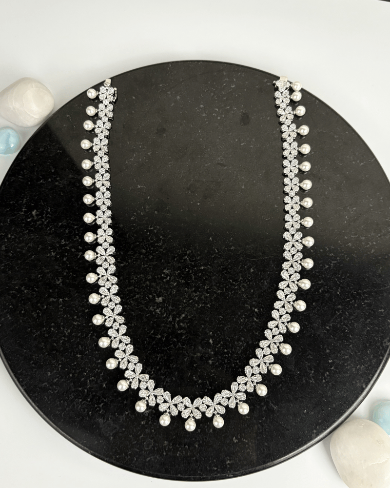 Pearl Garden Diamond Necklace | Rhodium Plating