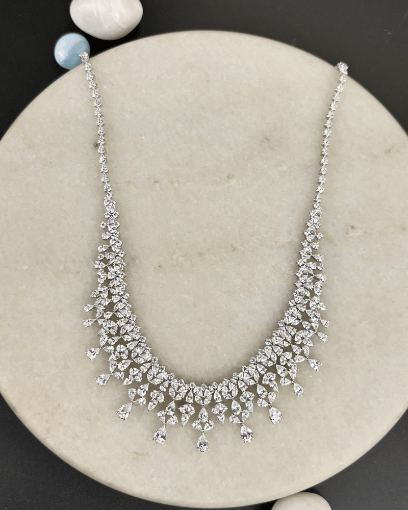 Noor Tarana Diamond Necklace | Rhodium Plating