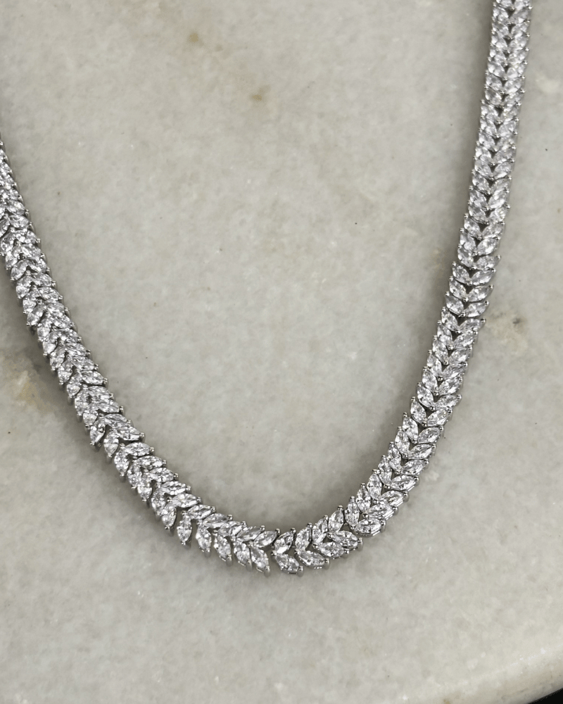 Leafline Diamond Necklace | Rhodium Plating | Silver