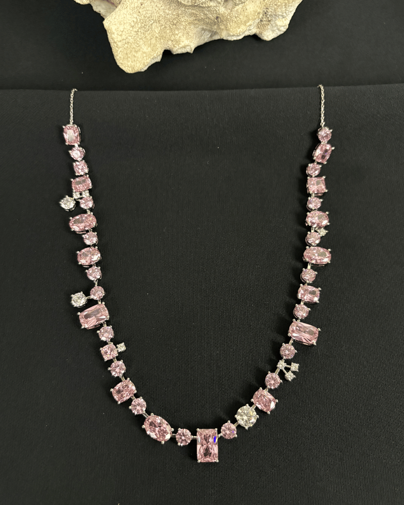 Royale Baby Pink Crystal Necklace | Rhodium Plating