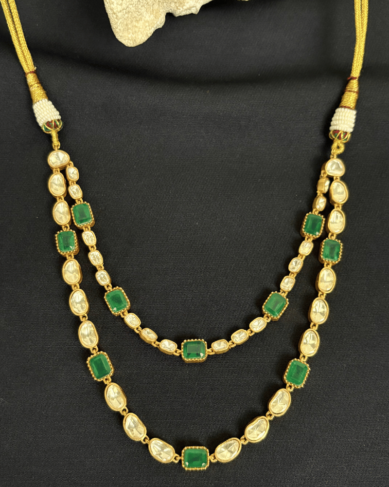 Double Line Moissanite Haar In Emerald | Screw Back | 18K Gold Plating