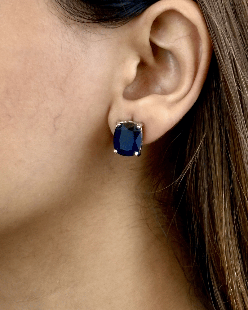 Deep Blue Sapphire Drop Crystal Necklace | Rhodium Plating