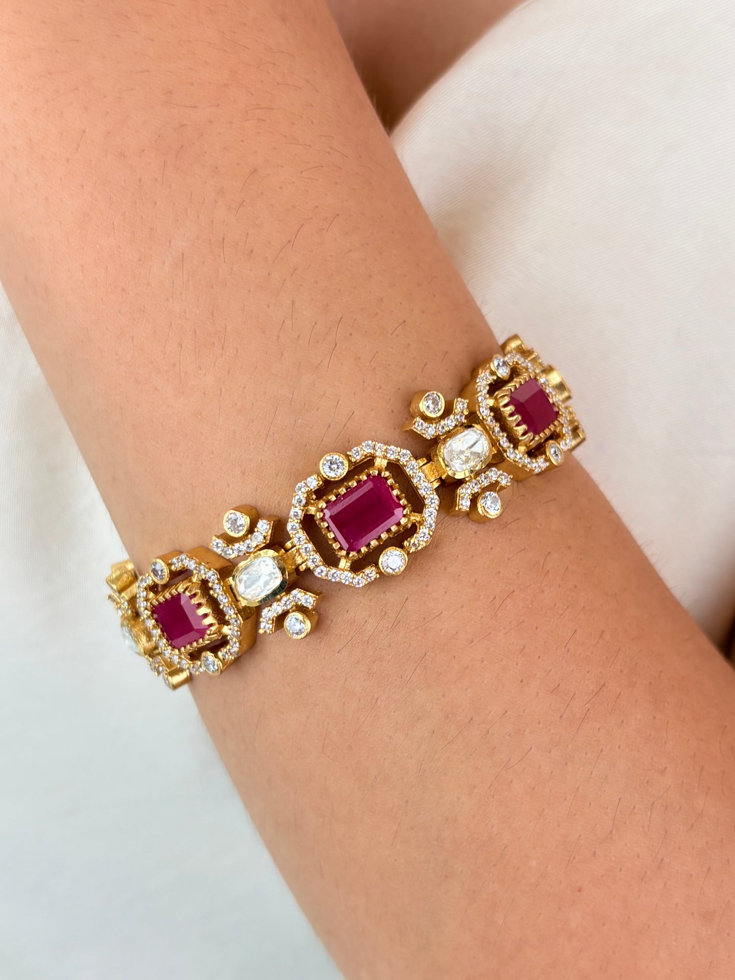 Ruby Harshini Moissanite Bracelet | Openable | 18K Gold Plating