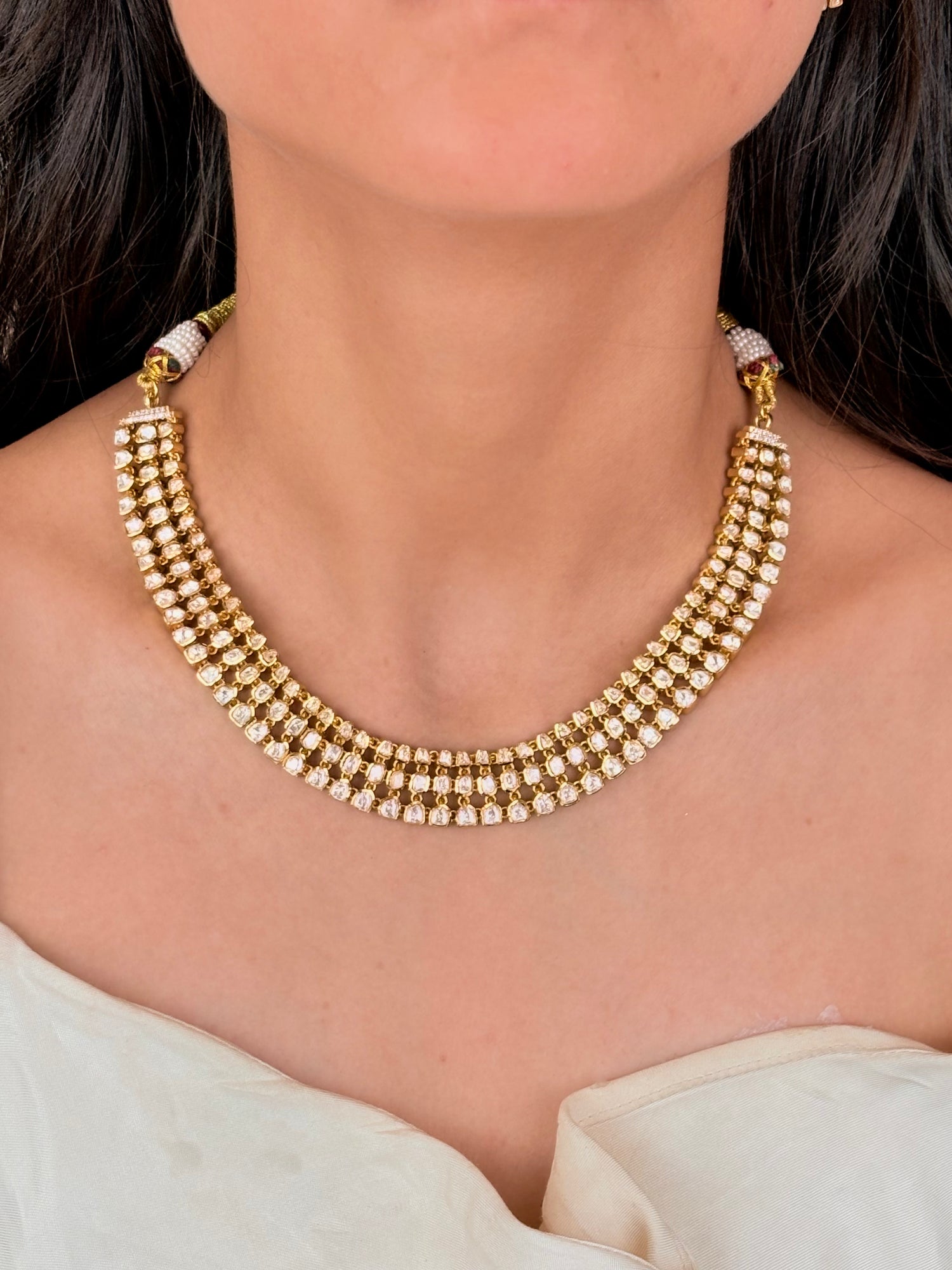 Antara Three Line Moissanite Necklace | Screw Back | 18K Gold Plating