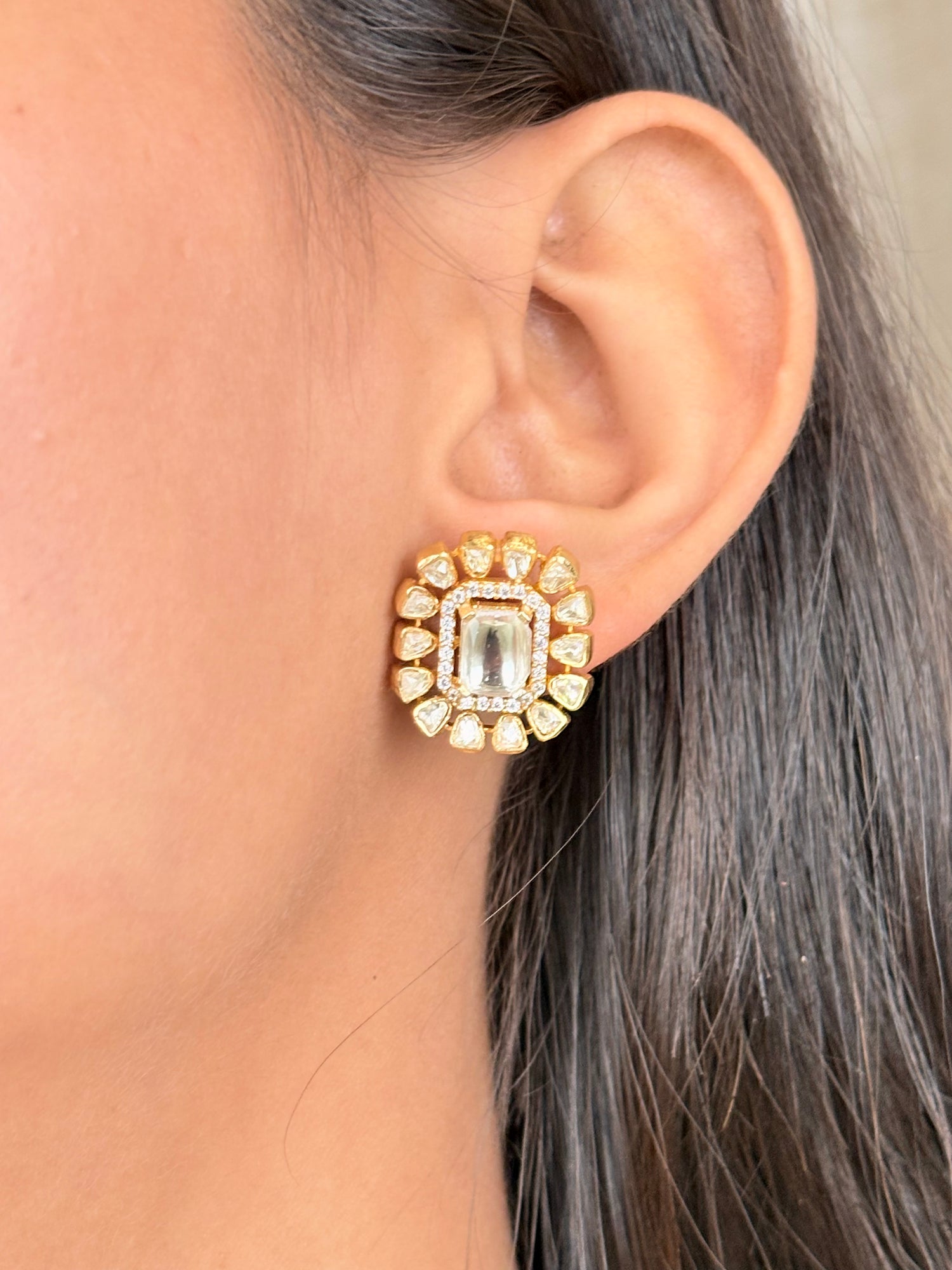 Antara Three Line Moissanite Necklace | Screw Back | 18K Gold Plating