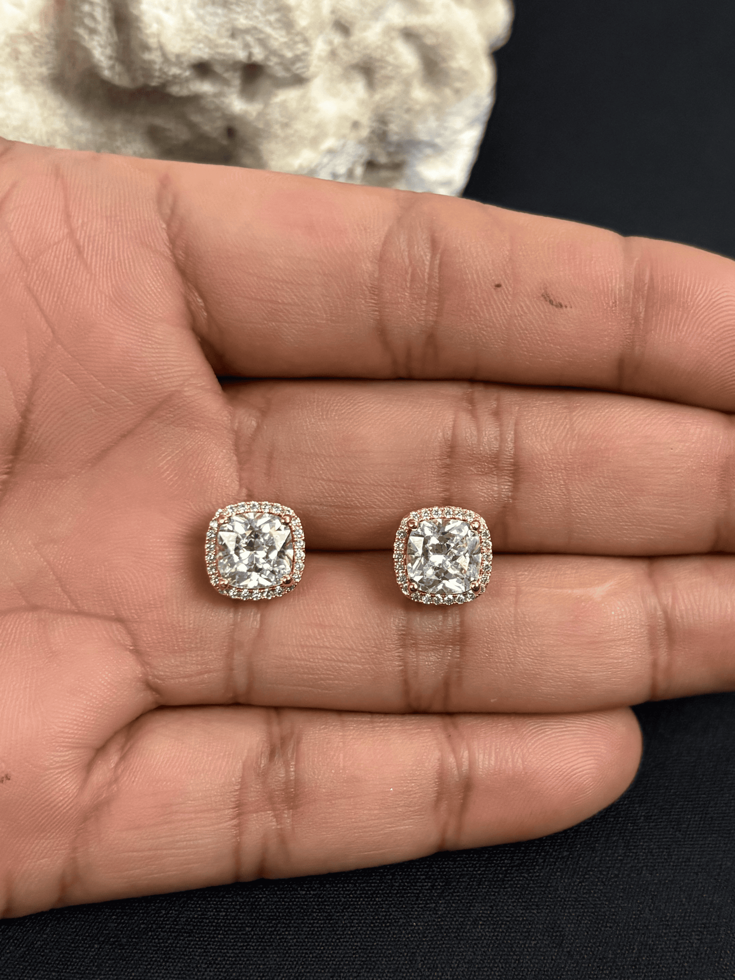 3 Carat Square Cut Diamond Studs | 18K Gold Plating