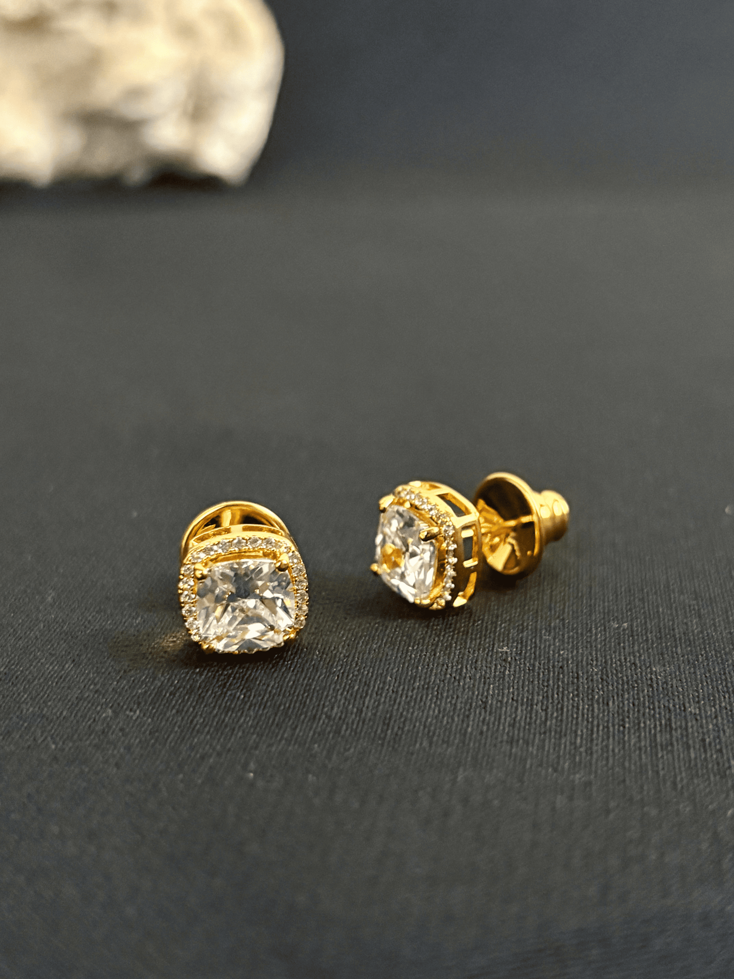 3 Carat Square Cut Diamond Studs | 18K Gold Plating
