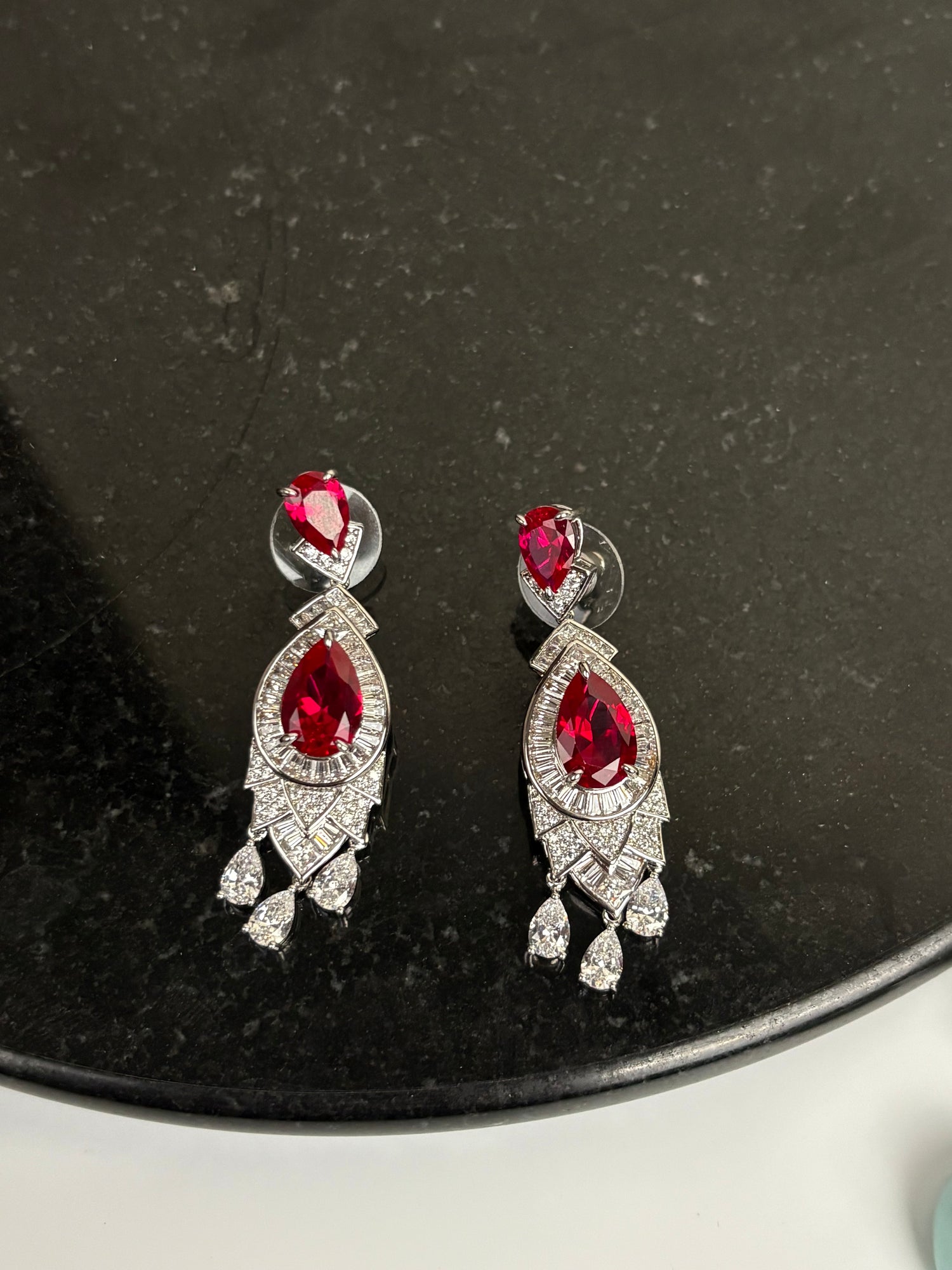 Crimson Danglers | Rhodium Plating